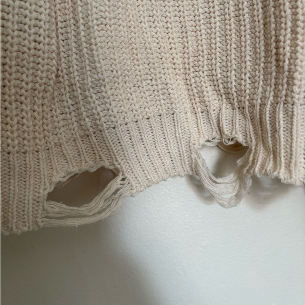 POL Oversized Distressed Stripe Knit Sweater Boho Cozy Large - Picture 4 of 5